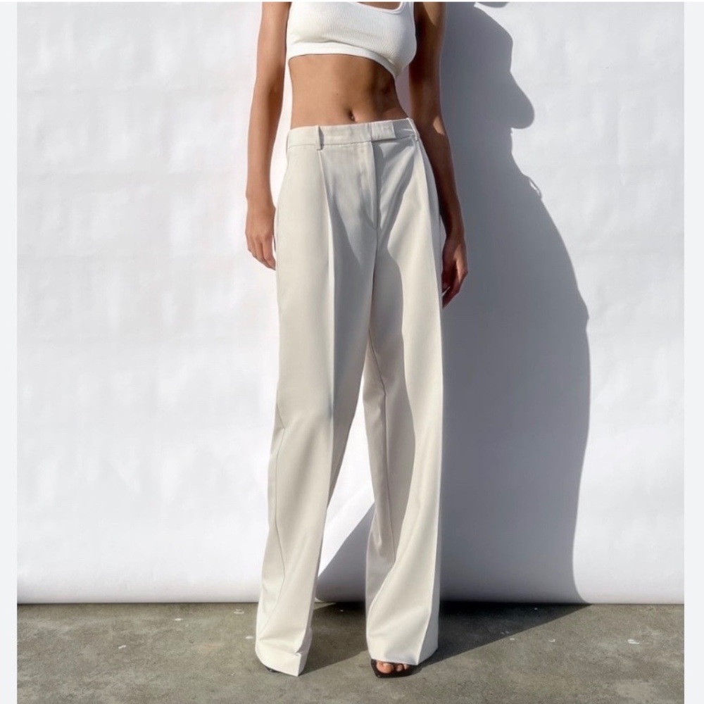 NWT Zara High Waisted Wide Leg Pants in Oyster White